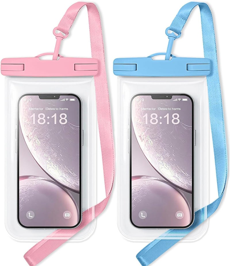 Criyar 1/2 Pack Waterproof Phone Pouch Compatible with iPhone 17 16 15 Pro Max & Galaxy S24+/S23 7in Waterproof Phone Case, IPX8 Beach Travel Must Haves, Beach Essentials, Pink and Blue, 2 Pack - Image 1
